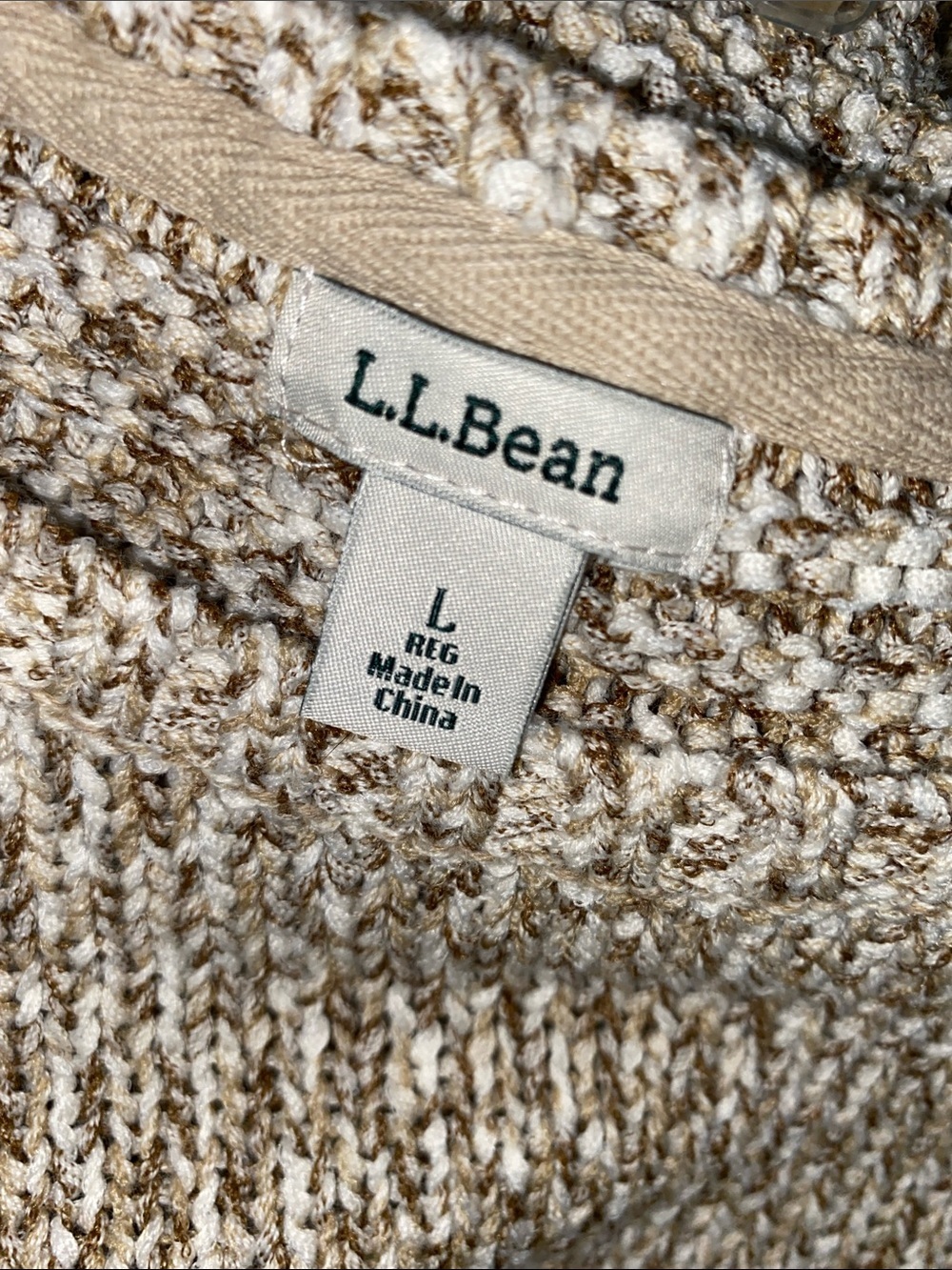 L.L. Bean • Marled • Oatmeal • High-Low • Side Slit • Crewneck Sweater • Large - Picture 2 of 5
